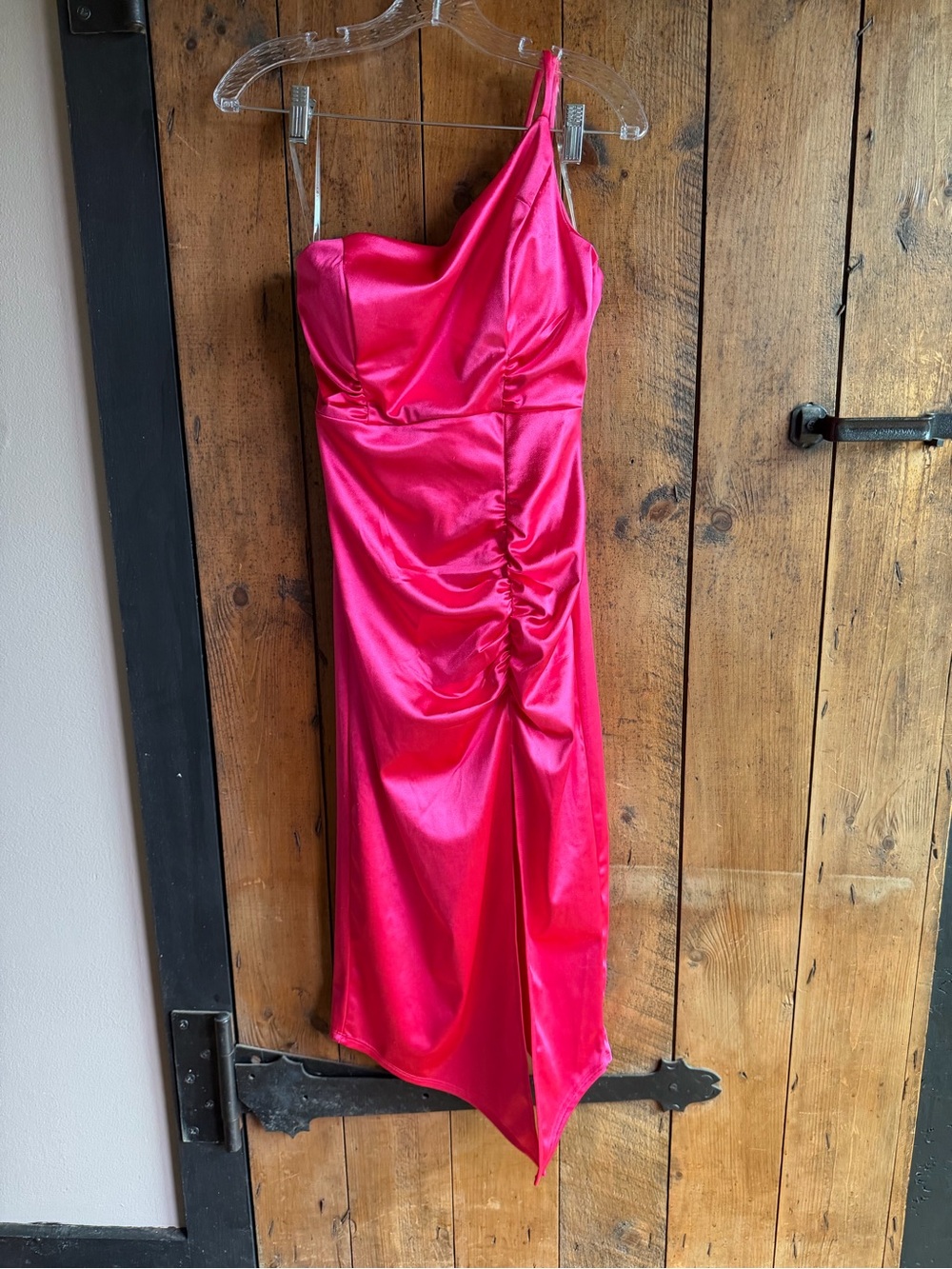 Emerald Sundae Fuchsia One-Shoulder Satin Dress